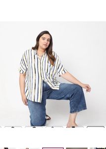 VERO MODACurve Women Casual Stripes WhiteShirt