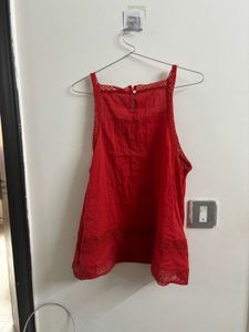 Boho Red Lace Trimmed Sleeveless Top