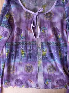 Sheer Purple Tie-Front Boho Blouse shrug