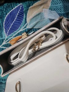 Chic White &amp; Beige Handbag with Scarf Detail