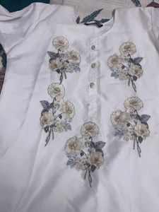 White Kurta with Floral Embellishments
