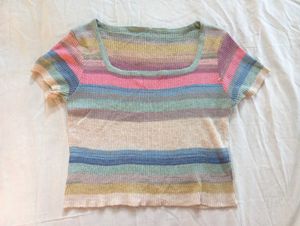 Striped Square Neck Knit Top