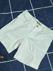 White Distressed Denim Shorts