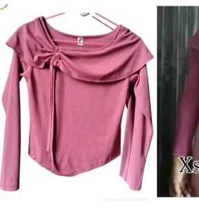 Pink Off-Shoulder Tie Top (XS-M)