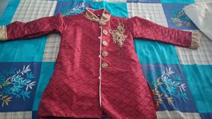 Boys Maroon Sherwani with Scarf