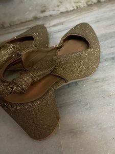 Gold Glitter Heels with Ankle Tie