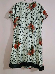 Elegant Floral Printed Tunic Dress with Beaded