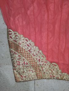 Stunning Coral &amp; Gold Embroidered Lehenga