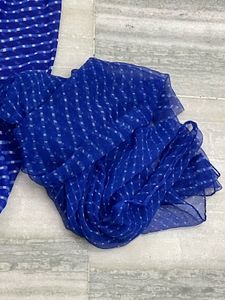 Blue Striped Dupatta &amp; Blouse Piece
