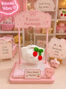 Kawaii Cherry Basket Keychain