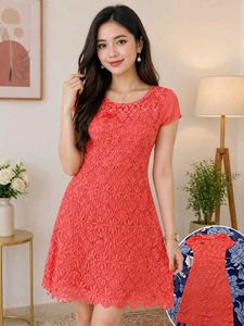 Coral Lace Fit & Flare Dress