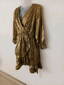 Stunning Gold Metallic Wrap Dress
