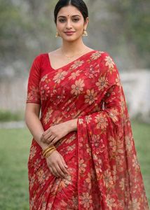 Floral Print Saree with FREE Towel |