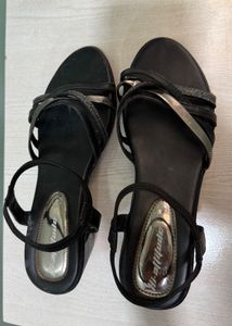 Black Strappy Wedge Sandals