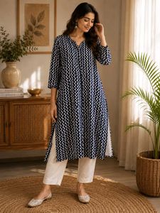Stylish Navy Blue Zigzag Kurta