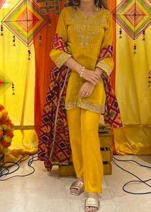 Yellow Embroidered Kurta with Pants