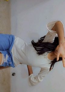 White Shoulder Cut Top