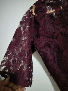 Elegant Burgundy Lace Saree