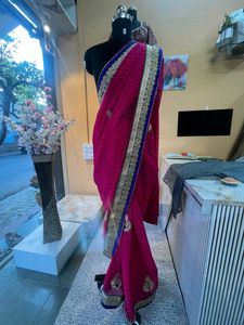 Brand new designer pink embroidered saree
