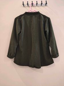 Korean Style Olive Green Collared Tunic Top