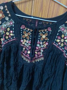 Boho Embroidered Black Blouse