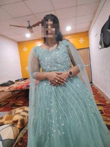 Elegant Embroidered Aqua Blue Gown