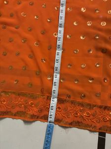 Orange Sequined Saree with attached blouse piece