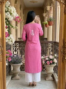 White Chikankari Pink Kurti💖