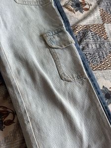 Light Wash Wide Leg Cargo Jeans