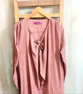 Chic Tan colour Bow Neck Top Size-44