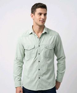 Men's Casual Double pocket Light Green Shirt