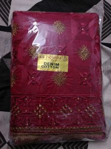 Maroon Embroidered Cotton Dress Material