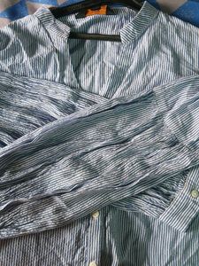 Blue Striped Button-Up Shirt