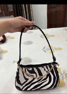 Zebra Print Shoulder Bag with Gold Chain
