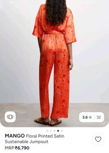 (Mango)Floral Printed Satin Jumpsuit