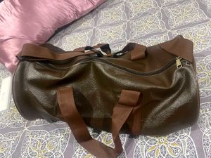Brown Faux Leather Duffle Bag