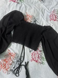 Sheer Black Ruched Crop Top