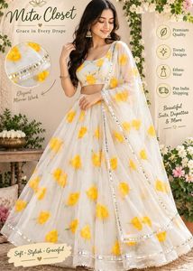 Elegant Yellow Floral Lehenga Choli