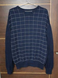 Men's Navy Plaid V-Neck Sweater