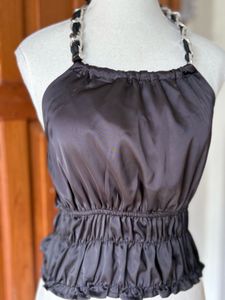 Chic Black Halter Top with Chain Detail