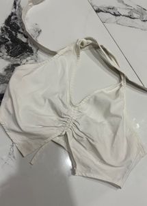 Off-White Halter Neck Ruched Top
