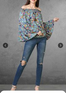 Floral Off-Shoulder Bell Sleeve Top