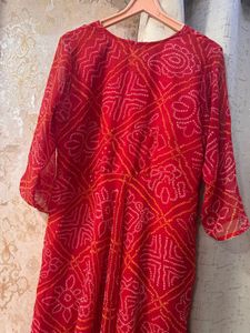 Heavy Red Bandhani Print Full Size Gown, Bust- 40
