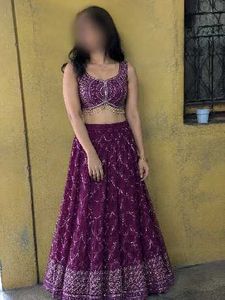 Stunning Purple Embroidered Lehenga Choli