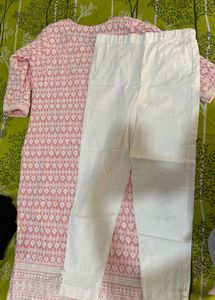 Pink Chikankari Kurta with White Pants