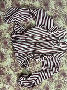 Maroon Striped Puff Sleeve Blouse