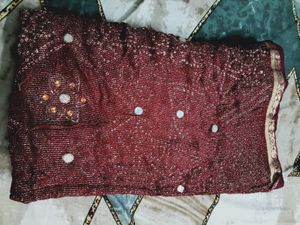Maroon Embroidered Sari with Mirror Work