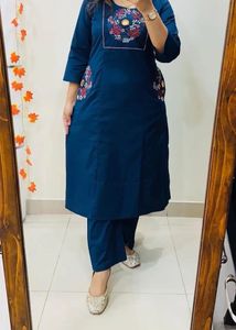 Embroidered Teal Blue Kurta Set