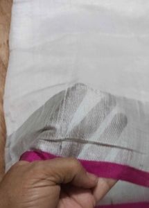 chanderi cotton White Saree with Pink  zari Border