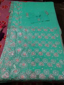 Party Wear Saree With Stitched Blouse
